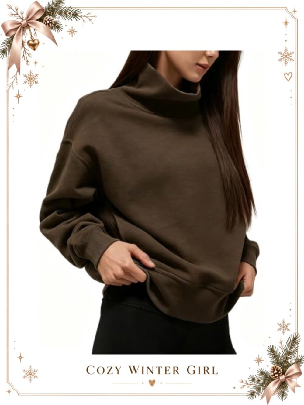 Mock Neck Oversized Fleece Pullover Sweatshirt Side Pockets